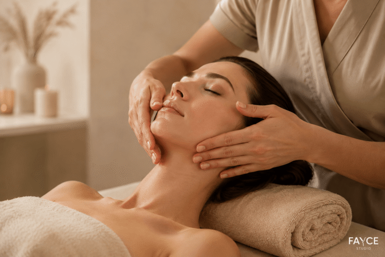 Face terapia s tvárovou masážou a pokojnou wellness atmosférou.